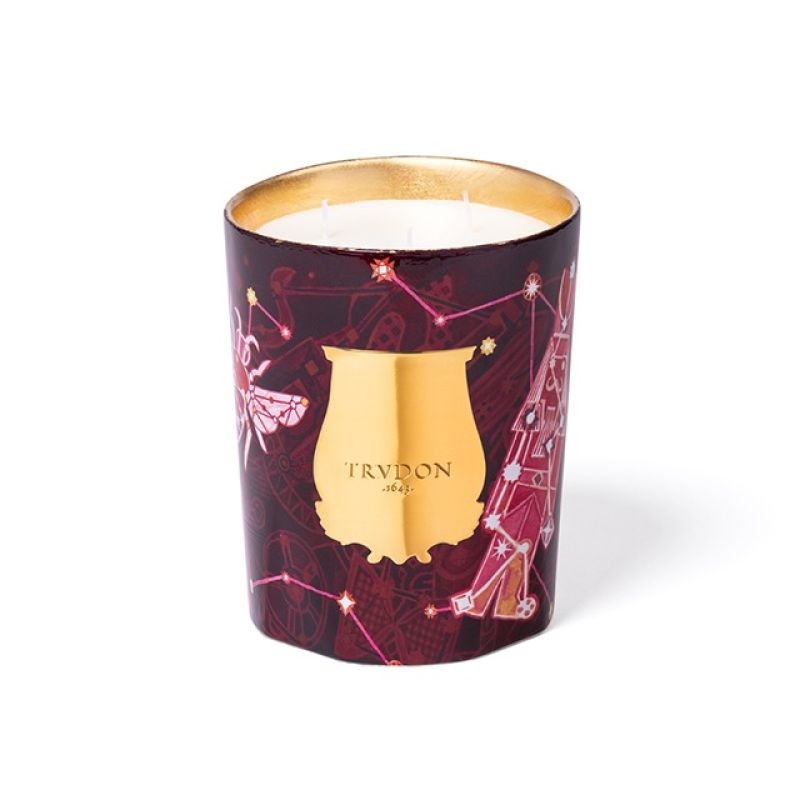 Red illustrated glass candle