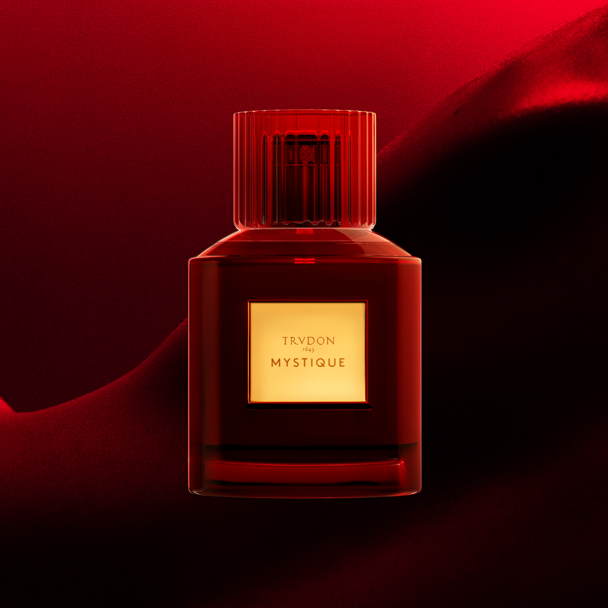 Picture of red perfume bottle with red ambiance in background